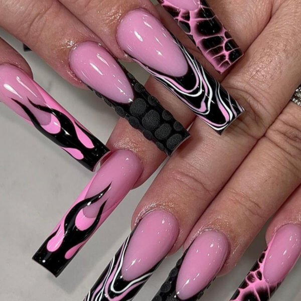 Press on Nails Medium Fake Nails Pink Glossy Glue on Nails Glitter Acrylic Nails Oval Stick on Nails for Women and Girls